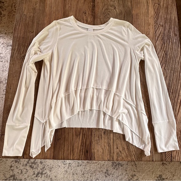 Ododos White Long Sleeve Soft Modal Top Pullover Thumb Holes Yoga Gym Crop Large - Picture 6 of 14